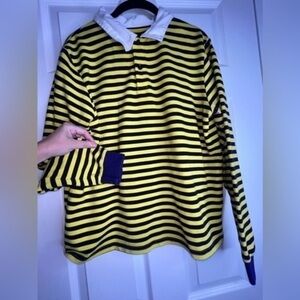 Pacsun Men’s Medium Yellow Blue Stripe Pique Long Sleeve Polo Shirt M Cotton